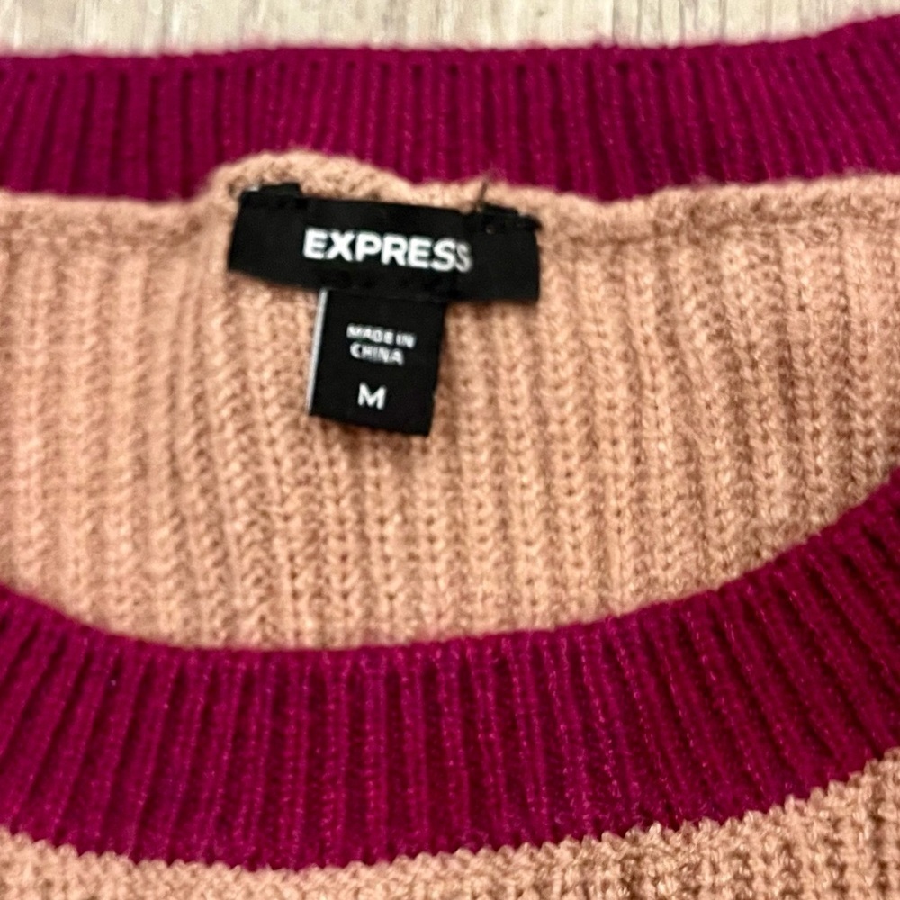 Express Oversized Color Block Sweater Medium Tan Pink Raspberry Black - Picture 2 of 13